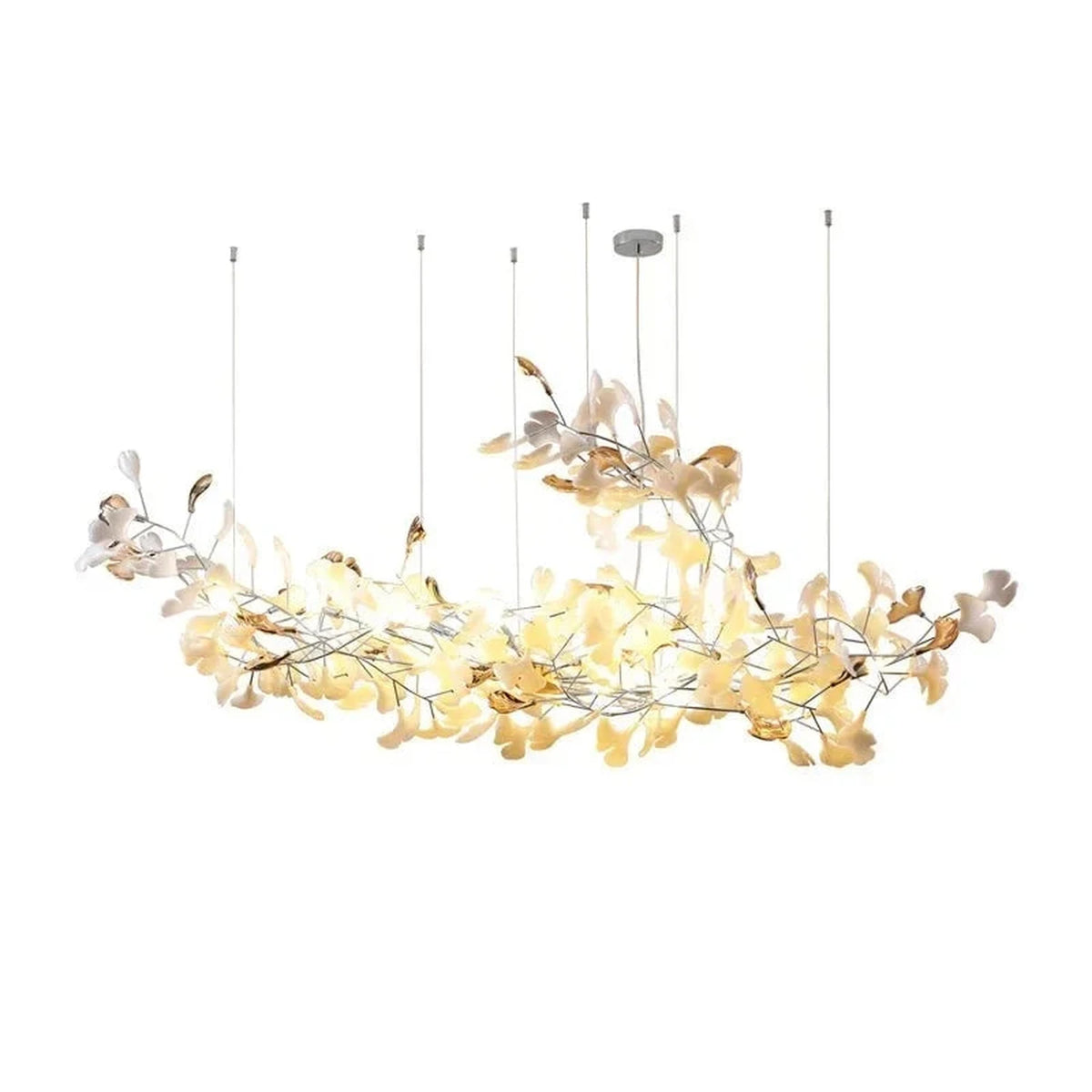 Ginkgo Blossom Chandelier for Dining Room by AUVIELIGHT, Model B L 118.1" x W 25.6" x H 47.2" / Nickel & White and 2 other sizes