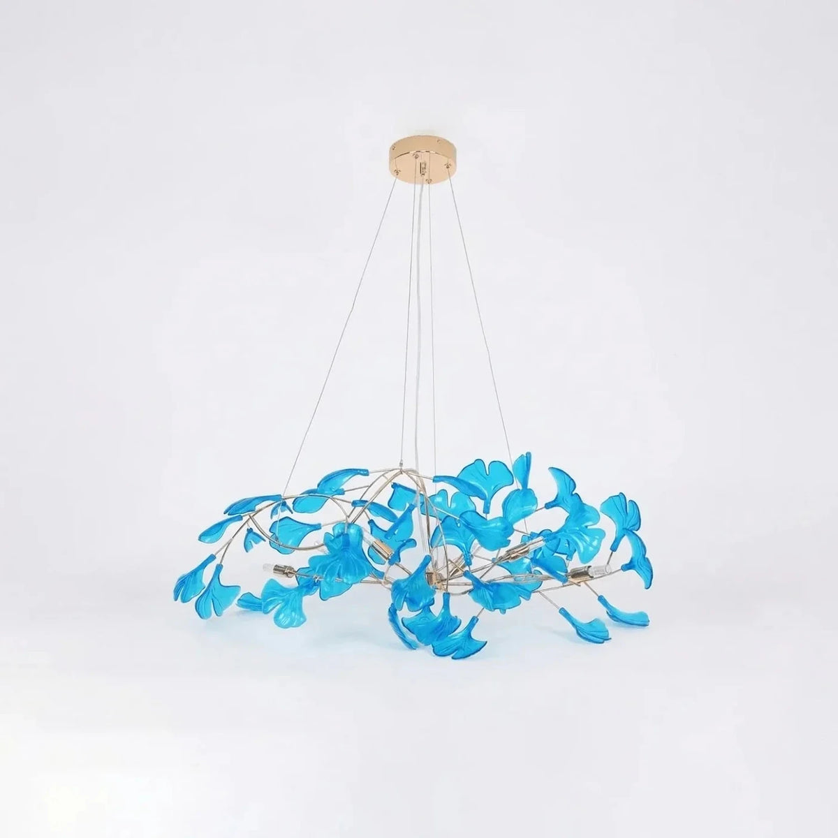 Ginkgo Leaf Chandelier for Dining Room by AUVIELIGHT, L 31.5"x W 15.7"xH 15.7" / L 80cm x W 40cm x H 40cm / Gold & & Royal blue