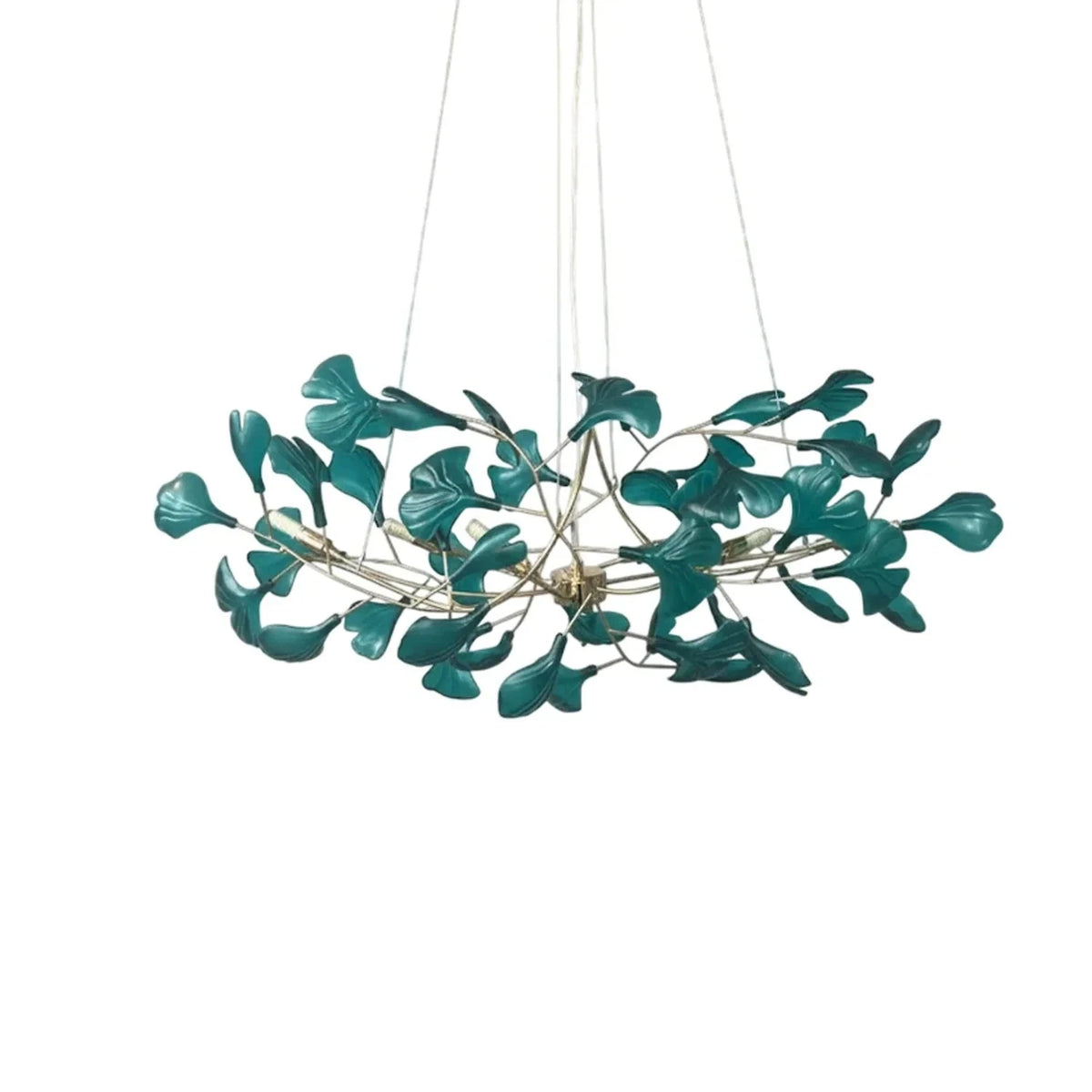 Ginkgo Leaf Chandelier for Dining Room by AUVIELIGHT, L 31.5"x W 15.7"xH 15.7" / L 80cm x W 40cm x H 40cm / Gold & & Dark green