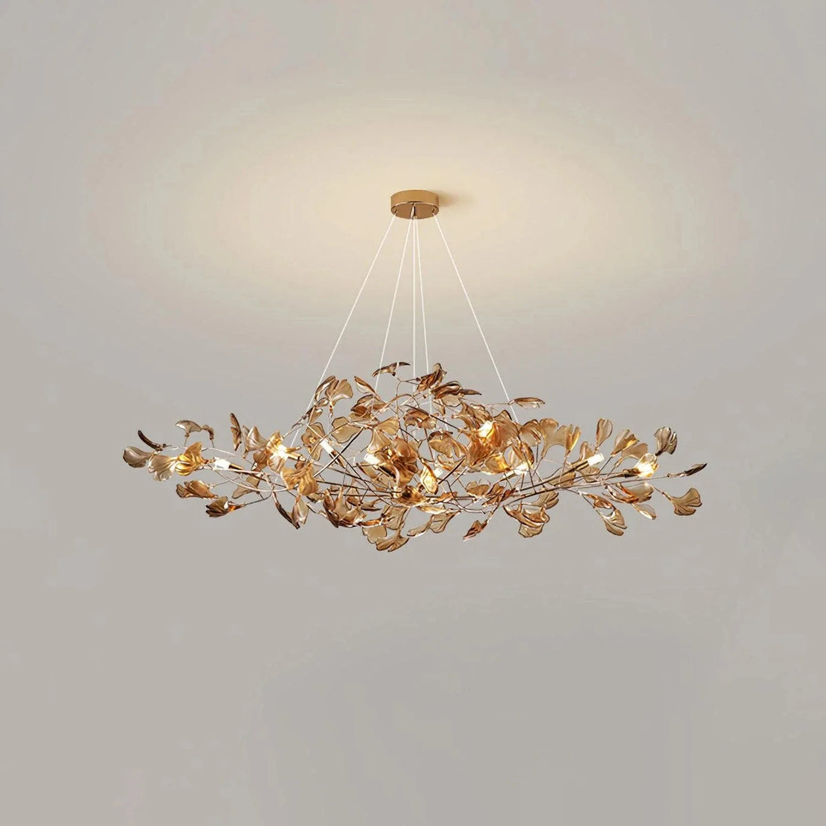 Ginkgo Leaf Chandelier for Dining Room by AUVIELIGHT, L 39.4" x W 15.7"x H 15.7" / L 100cm x W 40cm x H 40cm / Gold & & Coffee
