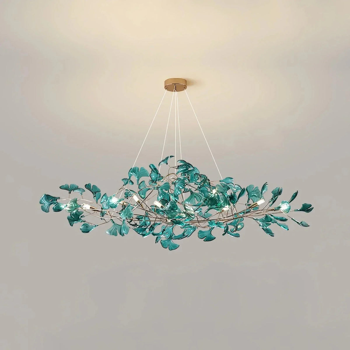 Ginkgo Leaf Chandelier for Dining Room by AUVIELIGHT, L 47.2" x W 15.7"x H 15.7" / L 120cm x W 40cm x H 40cm / Gold & & Dark green and 2 other