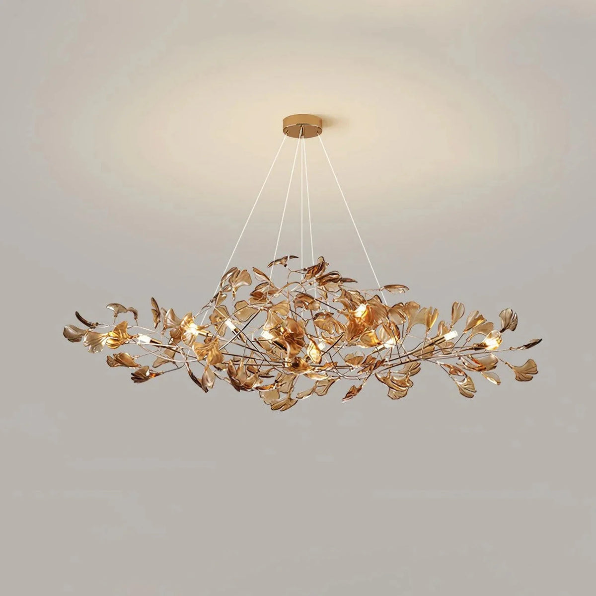 Ginkgo Leaf Chandelier for Dining Room by AUVIELIGHT, L 47.2" x W 15.7"x H 15.7" / L 120cm x W 40cm x H 40cm / Gold & & Coffee and 2 other sizes