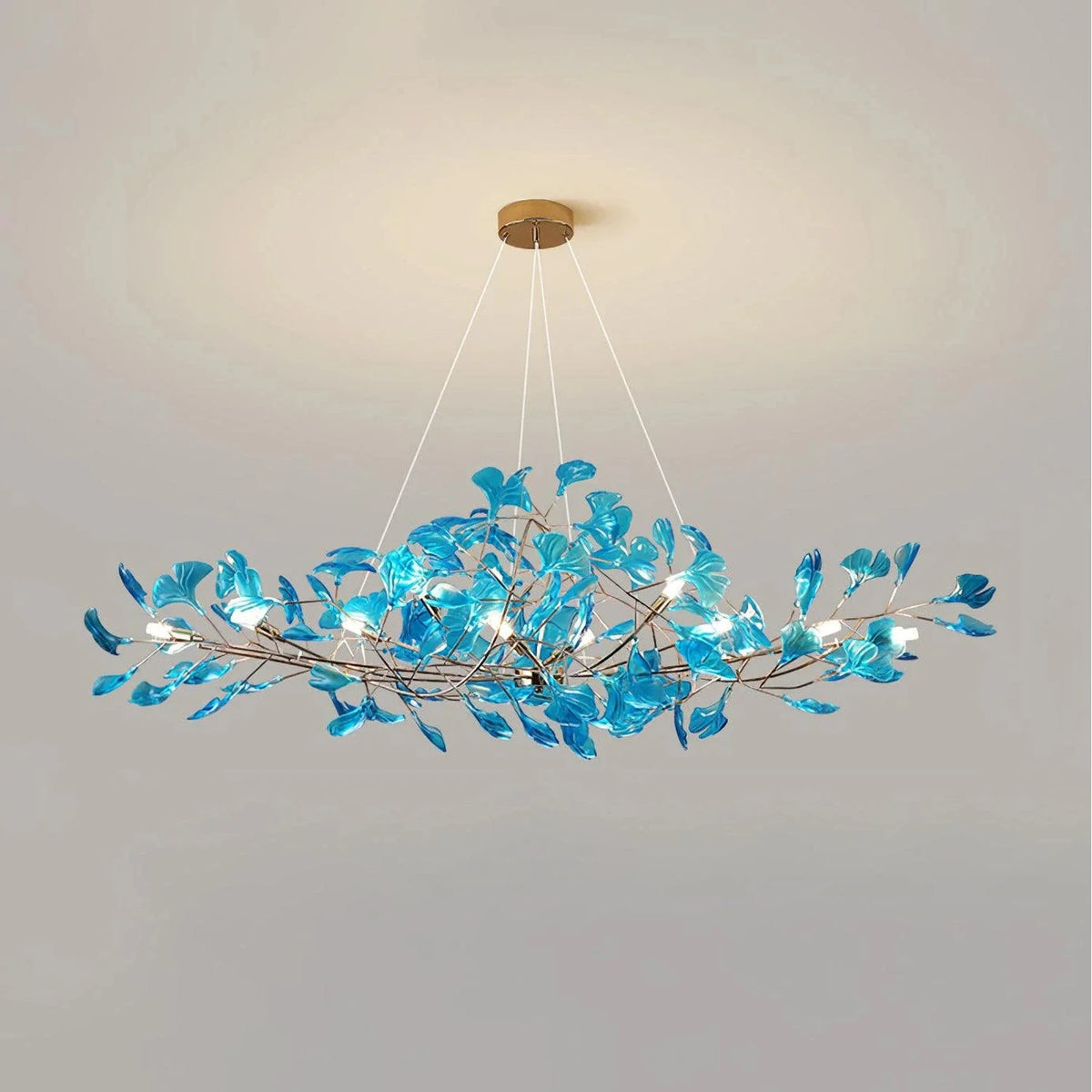 Ginkgo Leaf Chandelier for Dining Room by AUVIELIGHT, L 47.2" x W 15.7"x H 15.7" / L 120cm x W 40cm x H 40cm / Gold & & Royal blue and 1 other