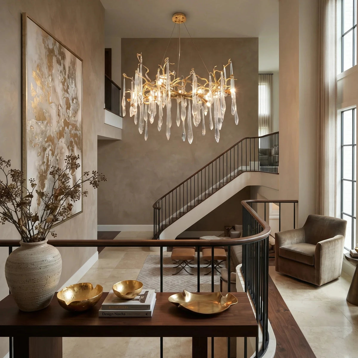 Glacier Branch Chandelier in crystal for Dining Room light fixture by AUVIELIGHT