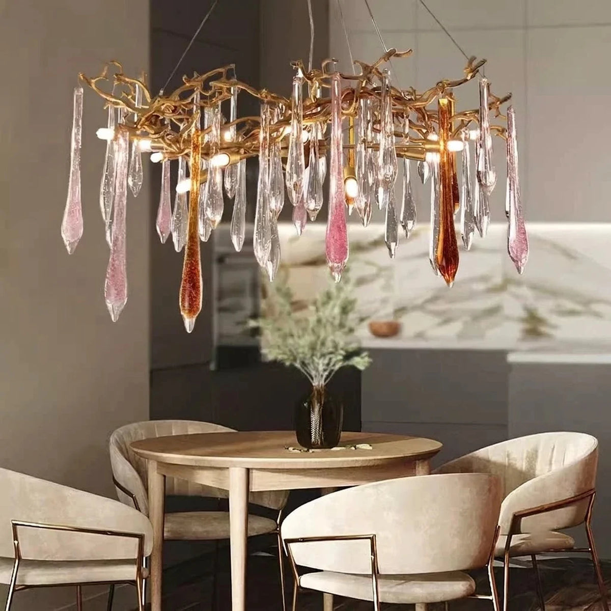 Glacier Branch Chandelier in crystal for Dining Room light fixture by AUVIELIGHT