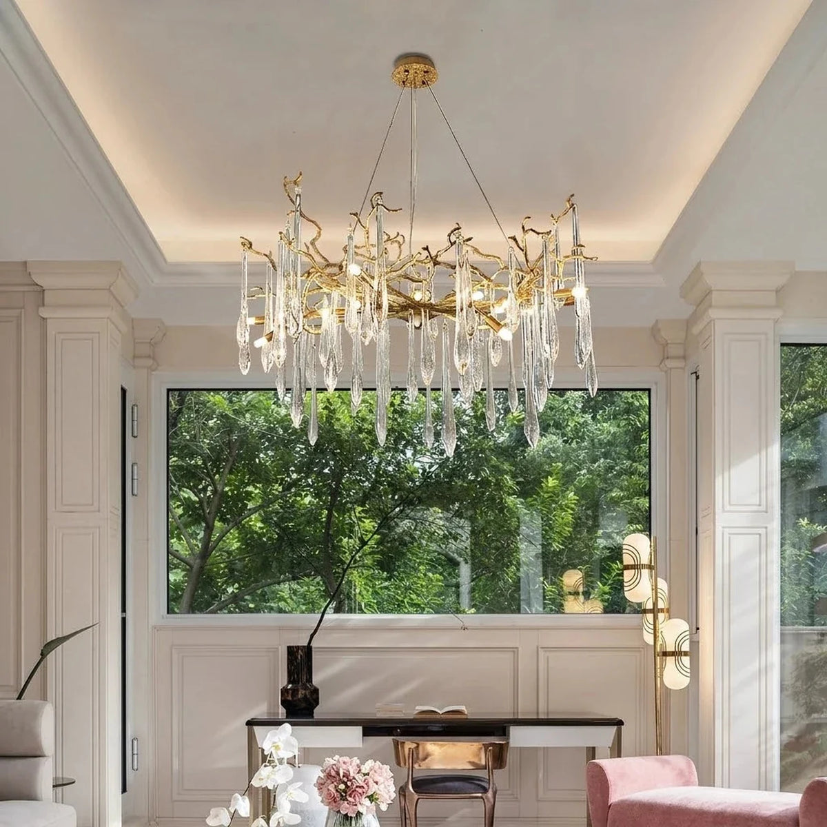 Glacier Branch Chandelier in crystal for Dining Room light fixture by AUVIELIGHT