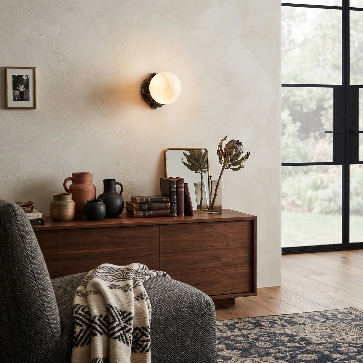 Globe Wall Sconce in alabaster for Hallway light fixture by AUVIELIGHT