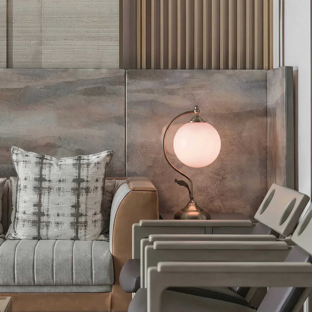 Gooseneck Globe Table Lamp in brass for Living Room light fixture by AUVIELIGHT