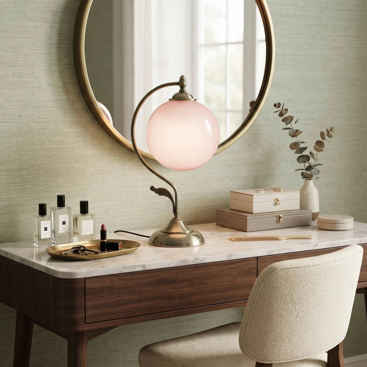 Gooseneck Globe Table Lamp in brass for Living Room light fixture by AUVIELIGHT