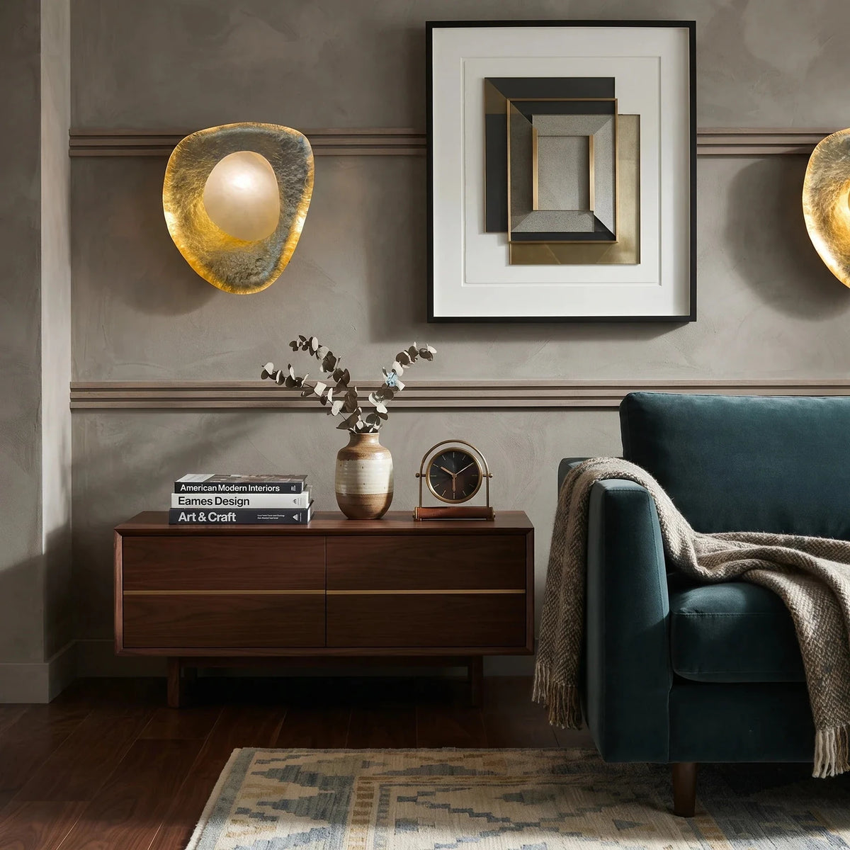 Hammered Pebble Wall Sconce in gold alabaster for Hallway light fixture by AUVIELIGHT