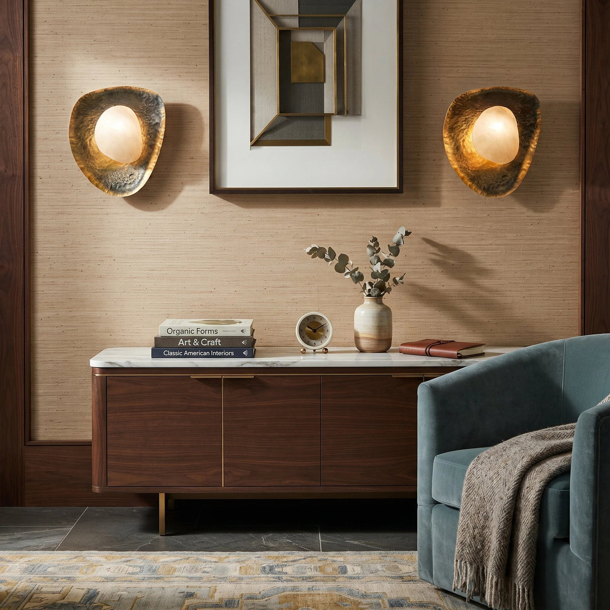 Hammered Pebble Wall Sconce in gold alabaster for Hallway light fixture by AUVIELIGHT
