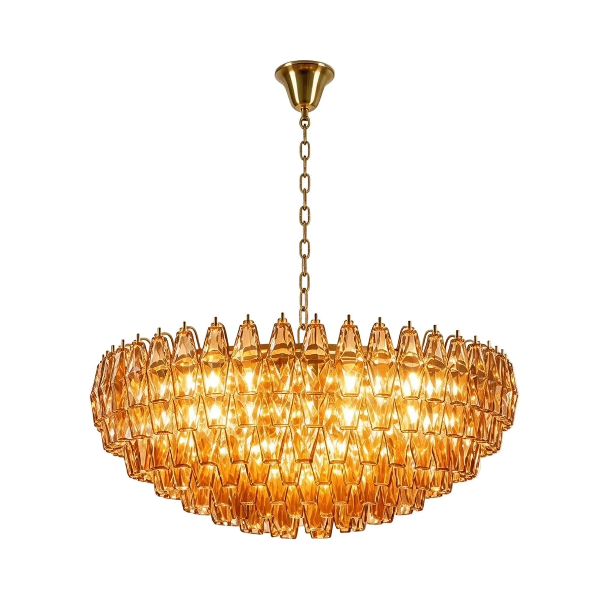Handblown Faceted Tiered Pendant Light in pink glass for Kitchen Island by AUVIELIGHT