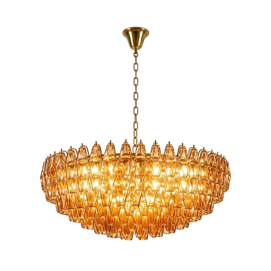 Handblown Faceted Tiered Pendant Light in pink glass for Kitchen Island by AUVIELIGHT