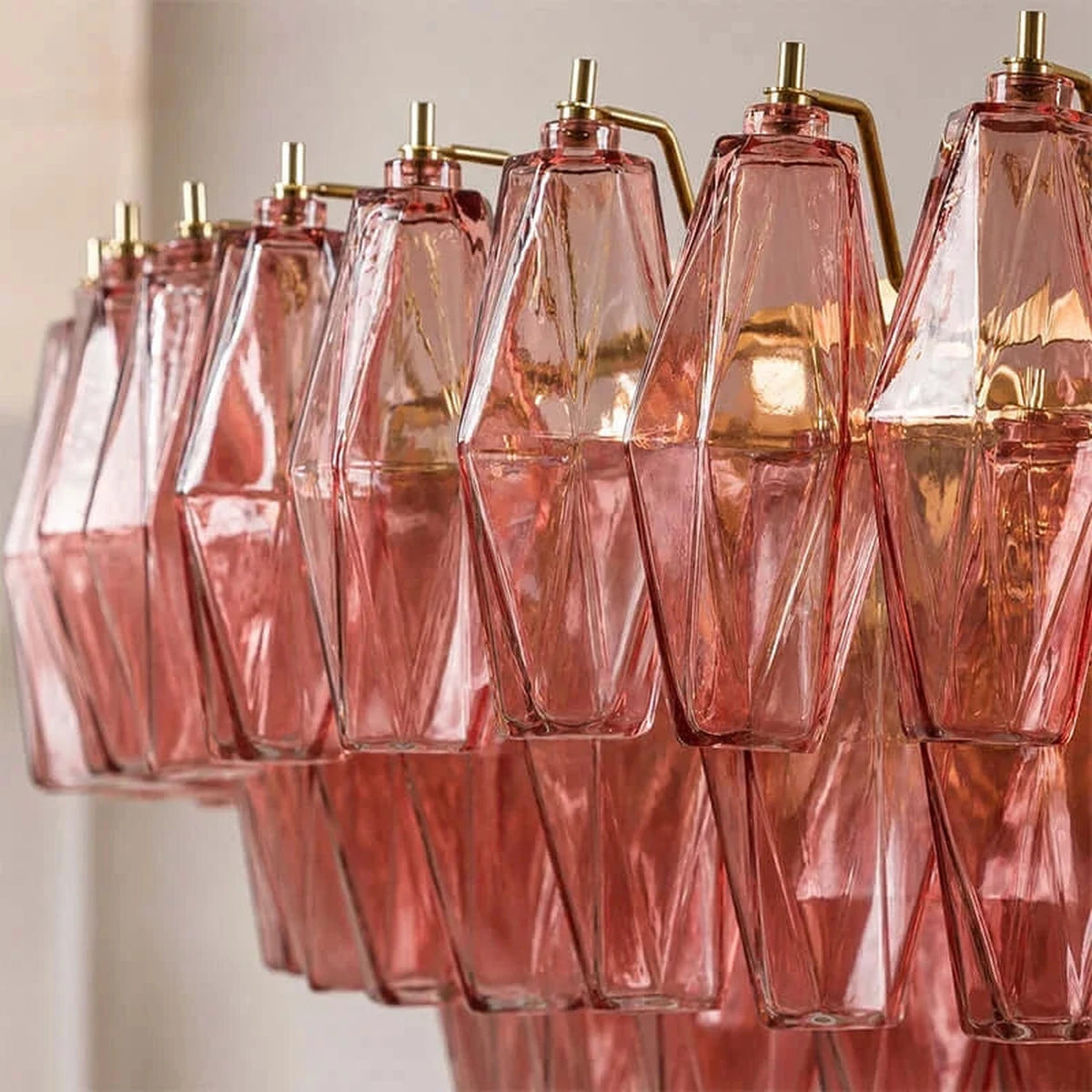 Handblown Faceted Tiered Pendant Light in pink glass for Kitchen Island by AUVIELIGHT