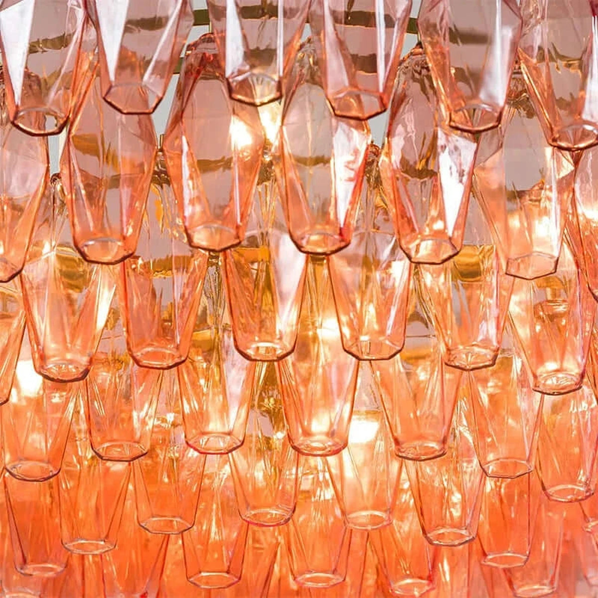 Handblown Faceted Tiered Pendant Light in pink glass for Kitchen Island by AUVIELIGHT
