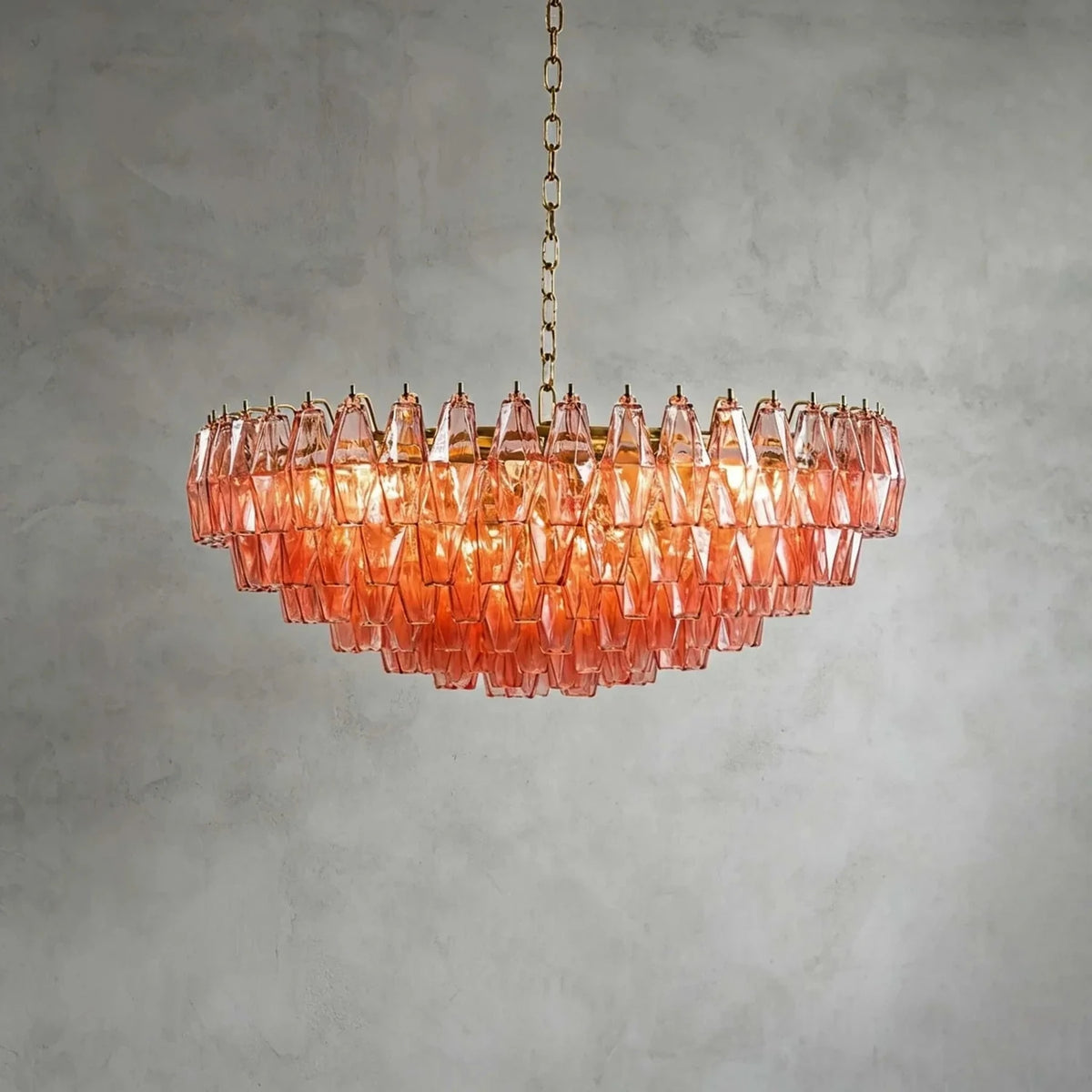 Handblown Faceted Tiered Pendant Light in pink glass for Kitchen Island by AUVIELIGHT, Dia 31.5" x H 12.6" / Pink