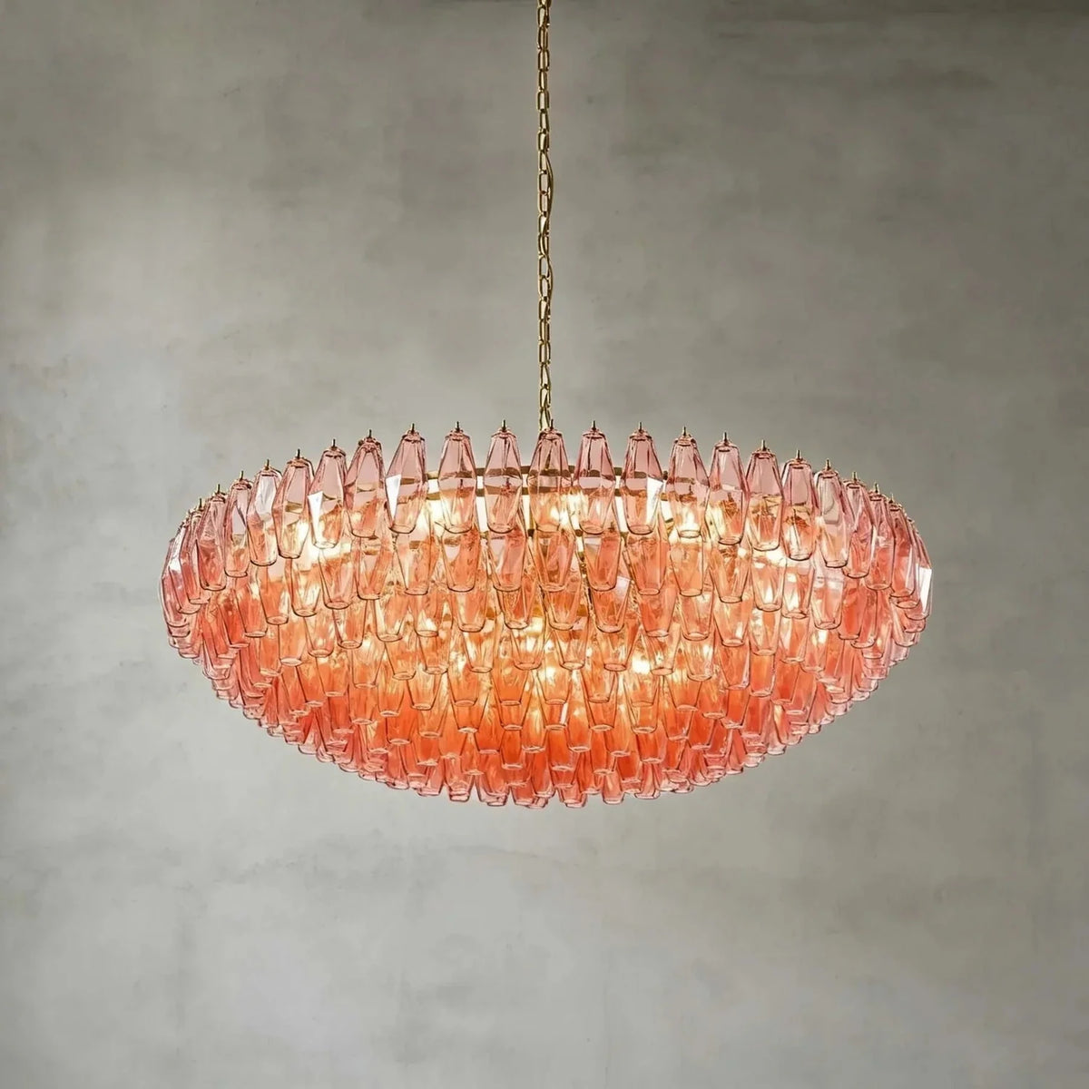Handblown Faceted Tiered Pendant Light in pink glass for Kitchen Island by AUVIELIGHT, Dia 39.4" x H 15" / Pink