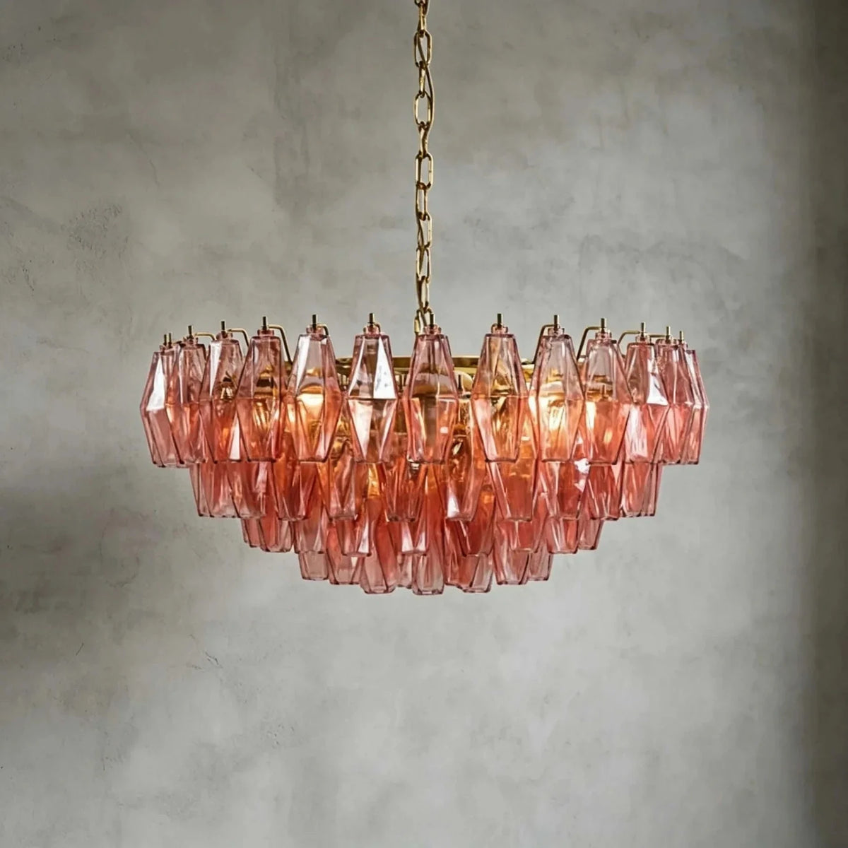Handblown Faceted Tiered Pendant Light in pink glass for Kitchen Island by AUVIELIGHT, Dia 23.6" x H 11.8" / Pink