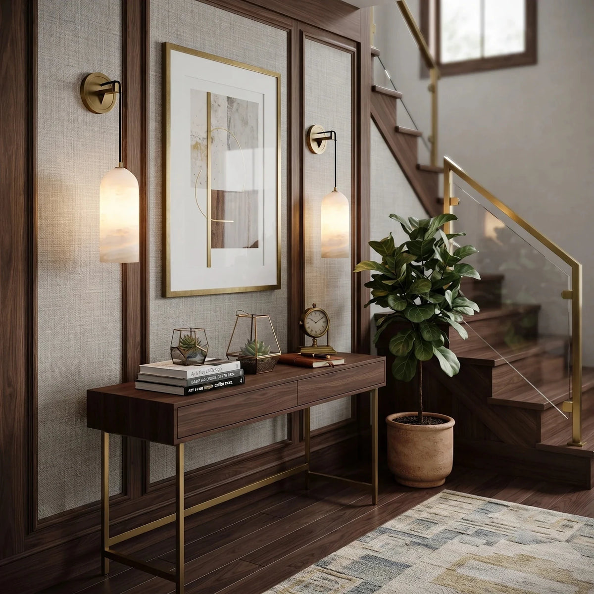 Hook Cylinder Wall Sconce in alabaster for Hallway light fixture by AUVIELIGHT