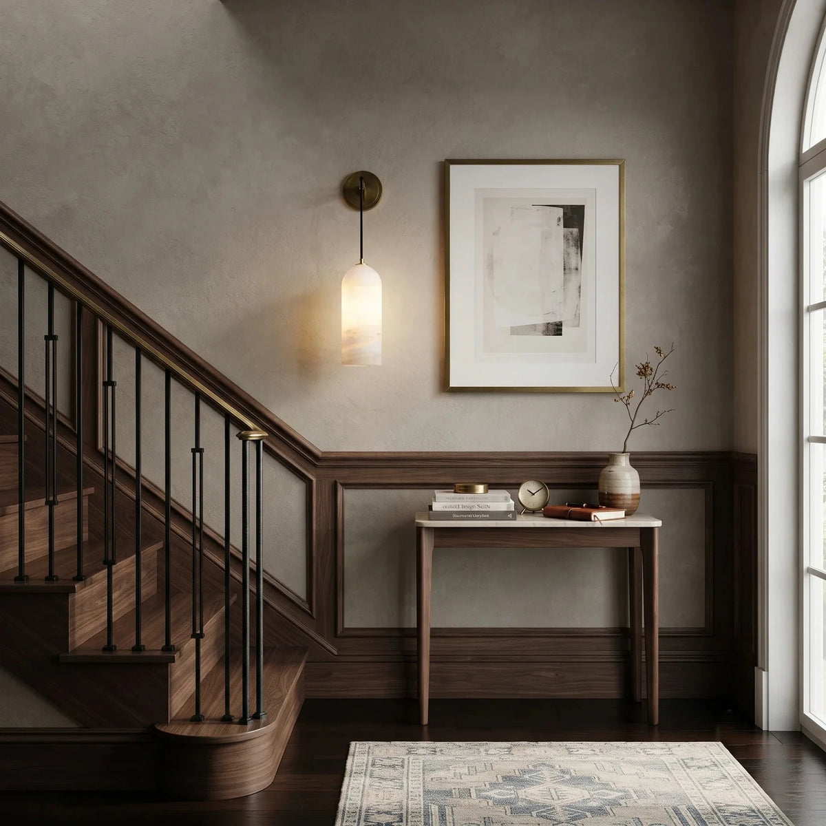 Hook Cylinder Wall Sconce in alabaster for Hallway light fixture by AUVIELIGHT