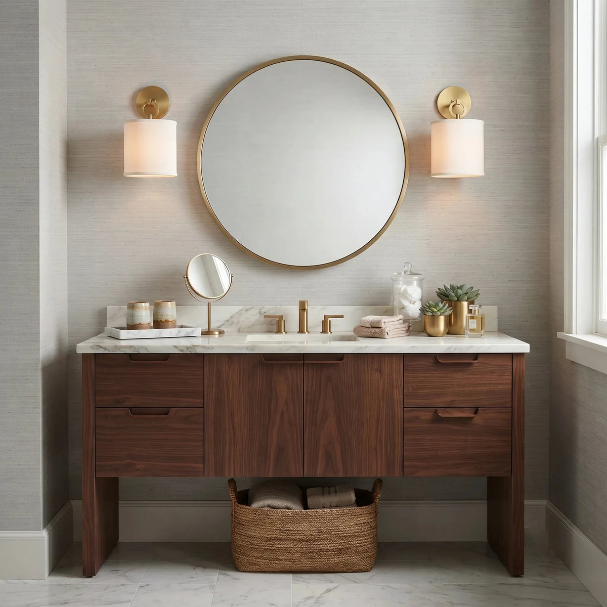 Hoop Wall Sconce in linen for Hallway light fixture by AUVIELIGHT