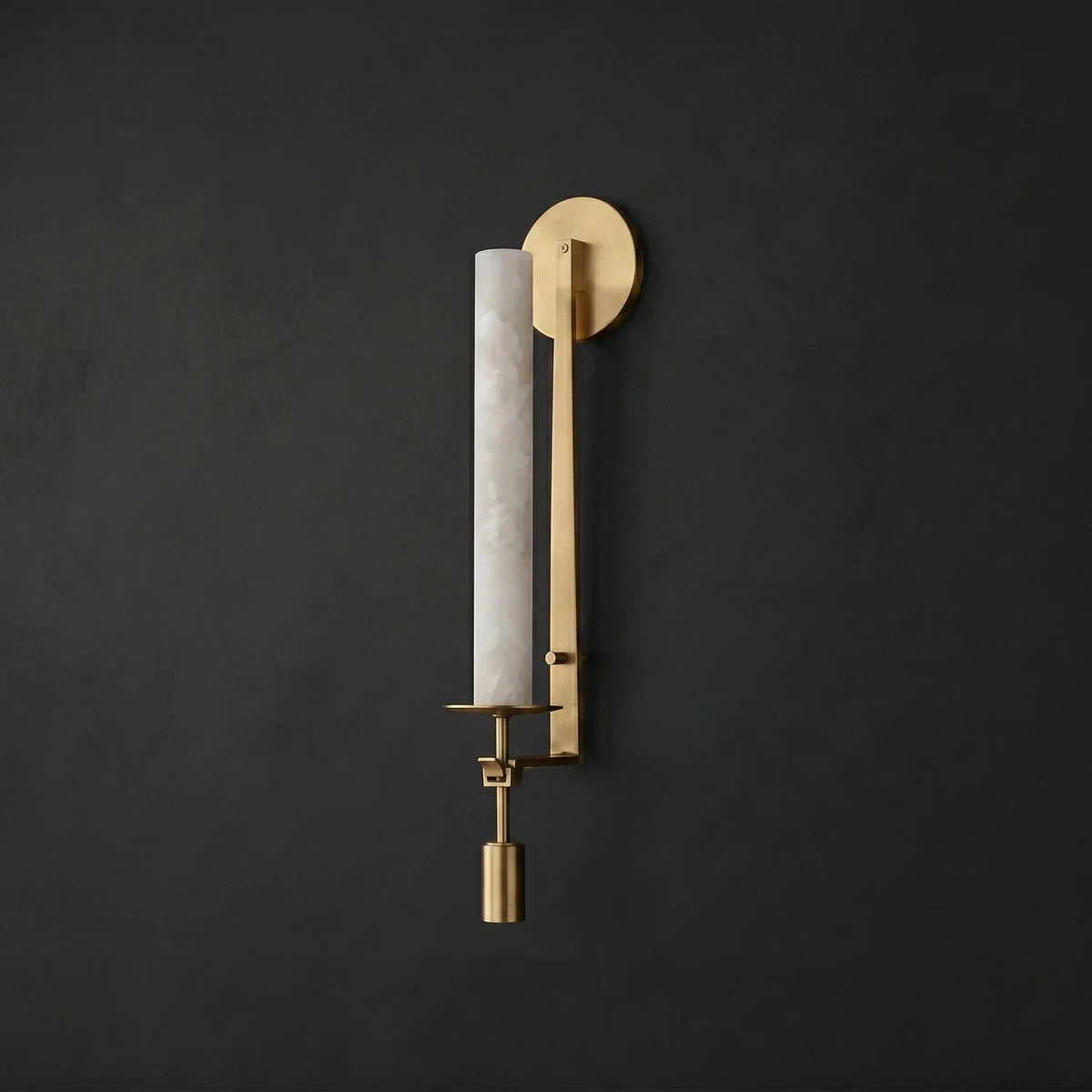 Ignis Alabaster Candle Wall Sconce light fixture by AUVIELIGHT, ∅ 4.7" x H 28" / Brass & White