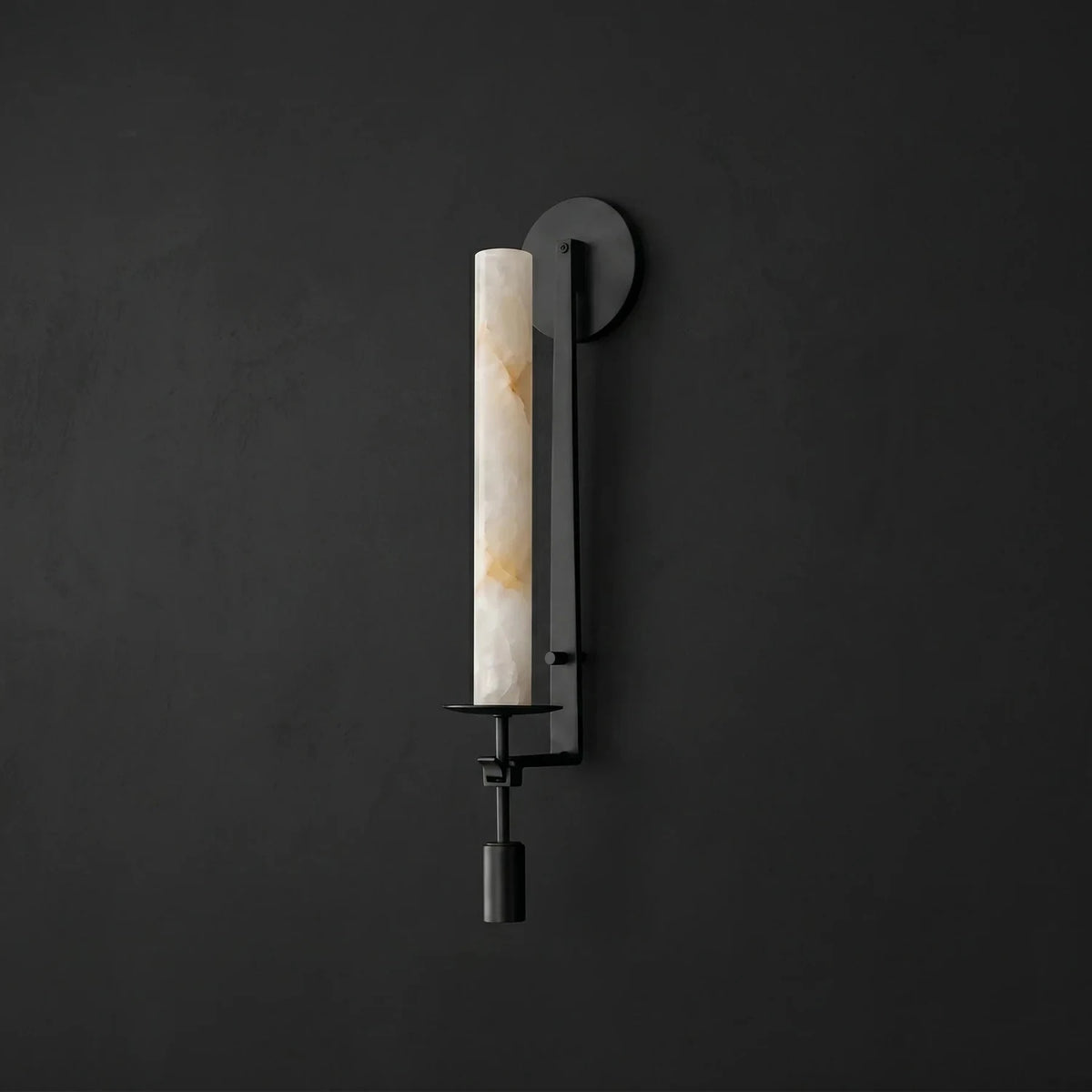Ignis Alabaster Candle Wall Sconce light fixture by AUVIELIGHT, ∅ 4.7" x H 28" / Black & White