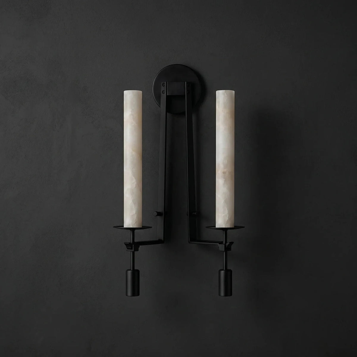 Ignis Alabaster Candle Wall Sconce light fixture by AUVIELIGHT, ∅ 11.8" x H 28" / Black & White