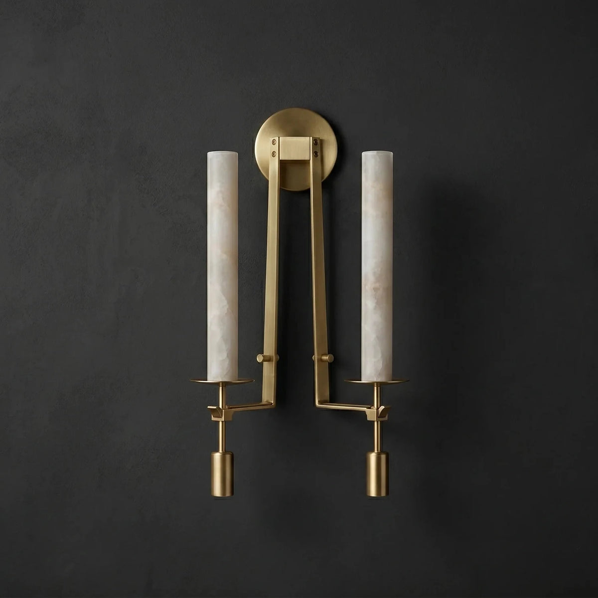 Ignis Alabaster Candle Wall Sconce light fixture by AUVIELIGHT, ∅ 11.8" x H 28" / Brass & White