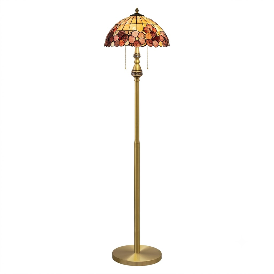 Inlay Shell Floor Lamp for Living Room light fixture by AUVIELIGHT, ∅ 13.8" x H 61.4"/ Dia 35 cm x H 156cm / Amber & Antique Brass / AU Plug and