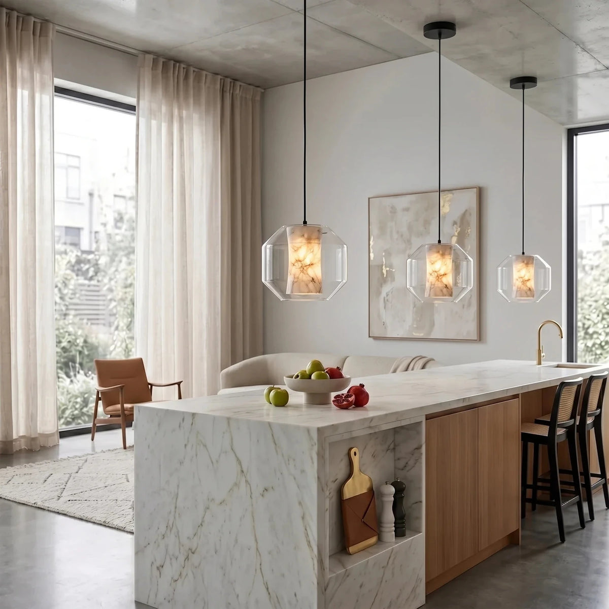 Inner Core Pendant Light in alabaster for Kitchen Island by AUVIELIGHT