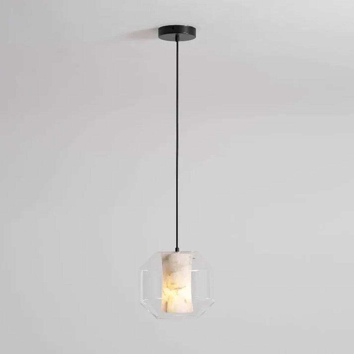 Inner Core Pendant Light in alabaster for Kitchen Island by AUVIELIGHT, D 25cm x H 20cm / ∅ 9.8″ x H 7.9″ / Clear＆White