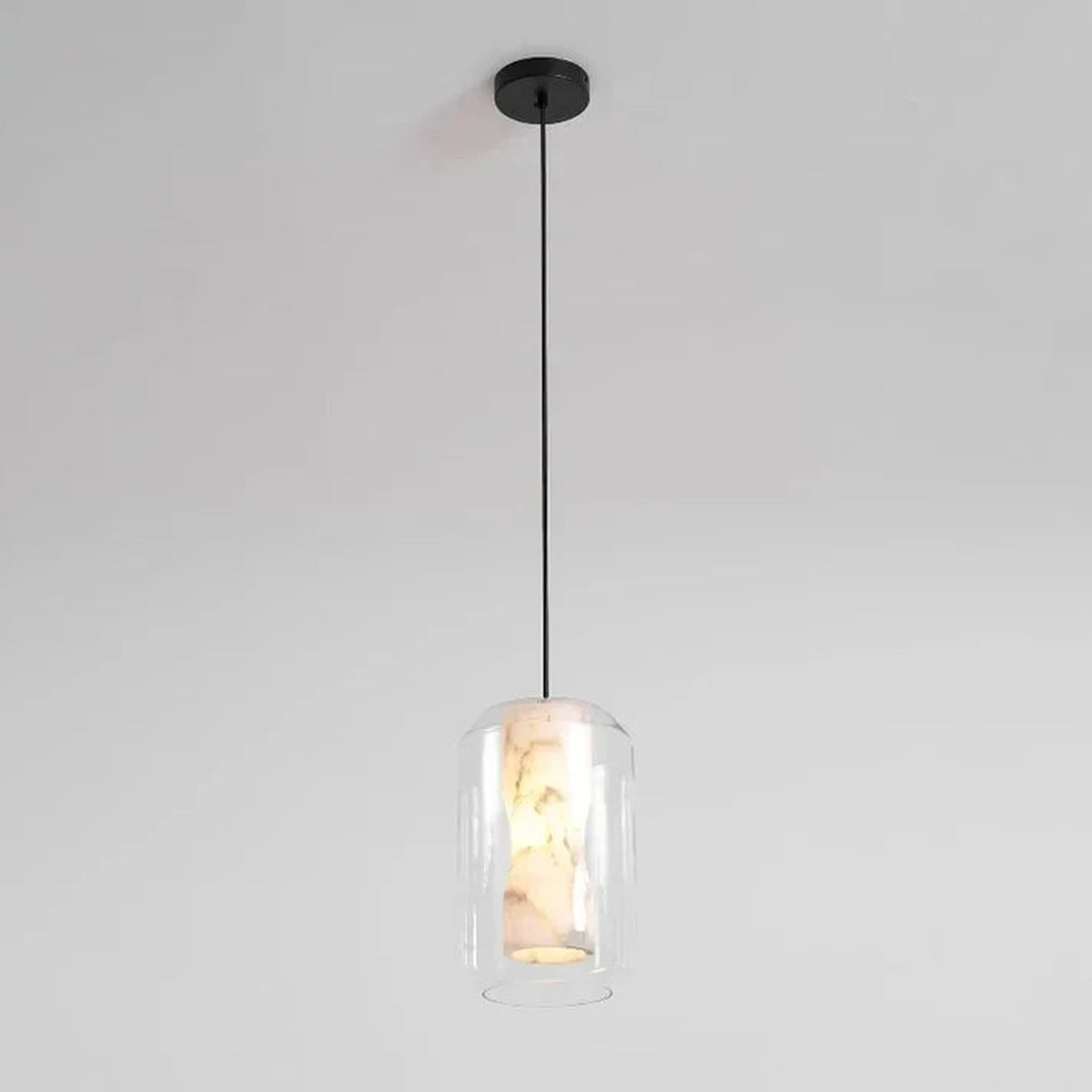 Inner Core Pendant Light in alabaster for Kitchen Island by AUVIELIGHT, D 20cm x H 33cm / ∅ 7.9″ x H 13″ / Clear＆White