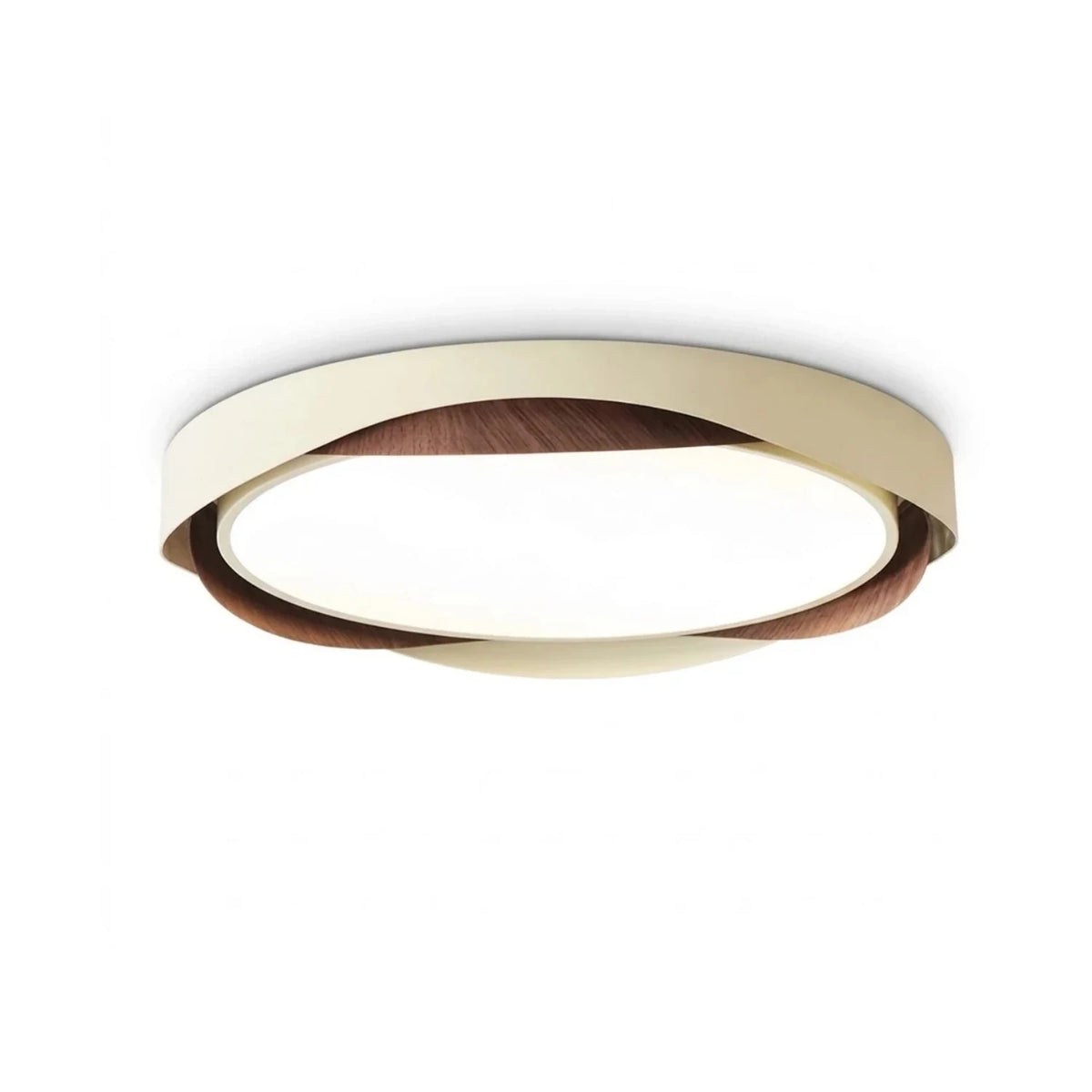 JapandiCurve Dual-Ring Wood Ceiling Lamp light fixture by AUVIELIGHT, ∅ 15.8″ x H 2.8″ / Brown