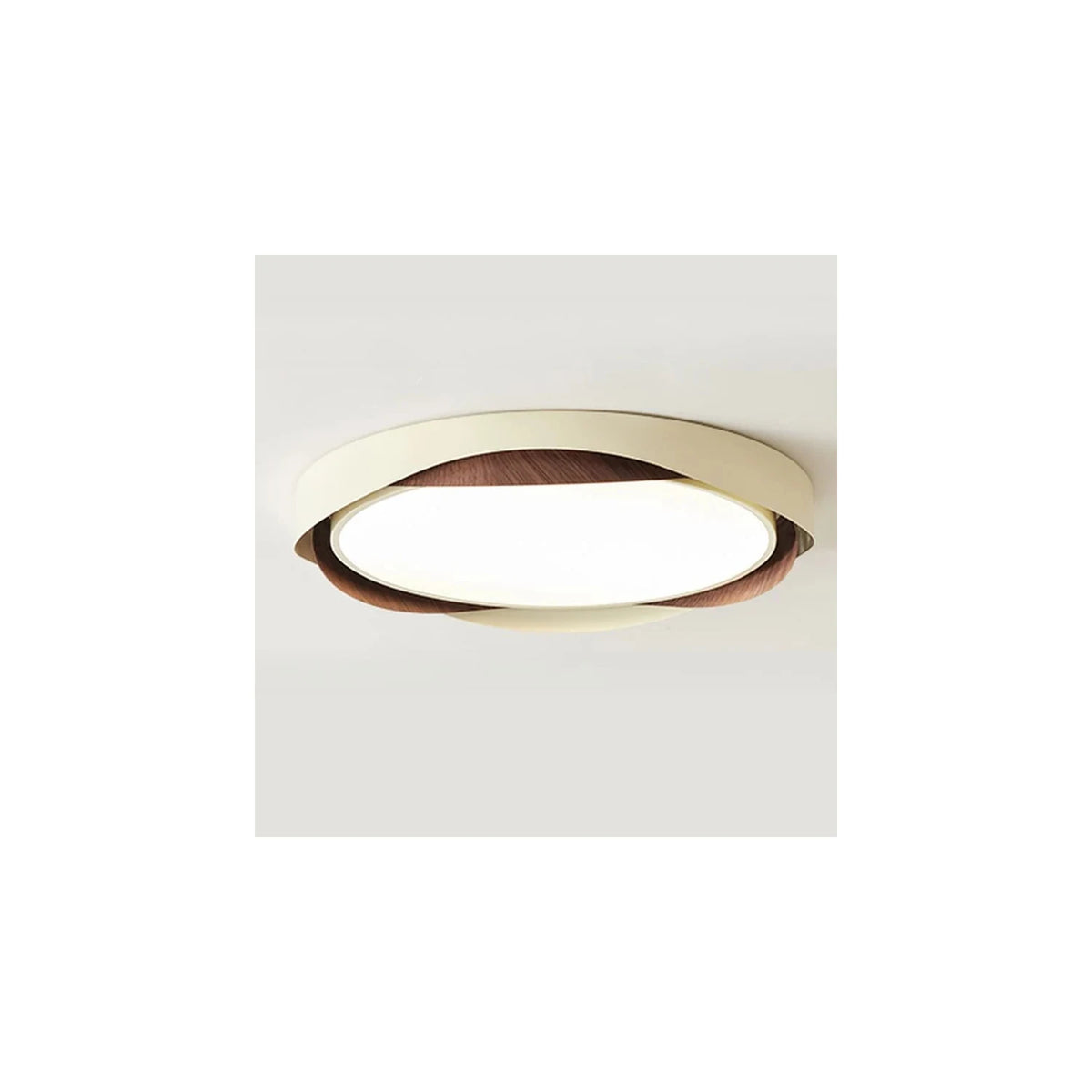 JapandiCurve Dual-Ring Wood Ceiling Lamp light fixture by AUVIELIGHT, ∅ 19.7″ x H 2.8″ / Brown
