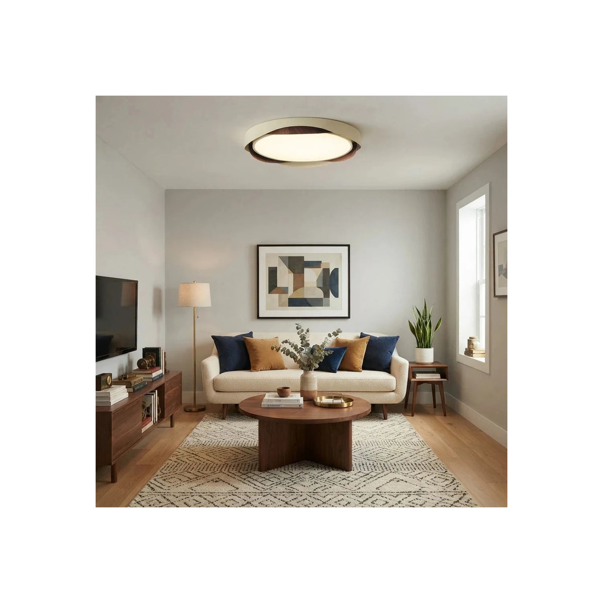 JapandiCurve Dual-Ring Wood Ceiling Lamp light fixture by AUVIELIGHT
