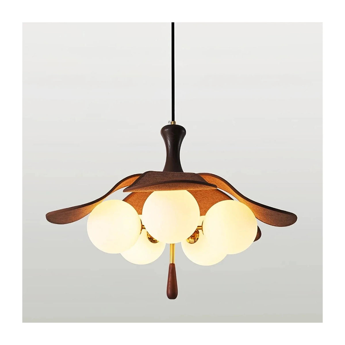 Japanese Wabi-Sabi Wooden Lotus Flower Chandelier light fixture by AUVIELIGHT, ∅ 26.4″ x H 19.7″ / Walnut Wood & White