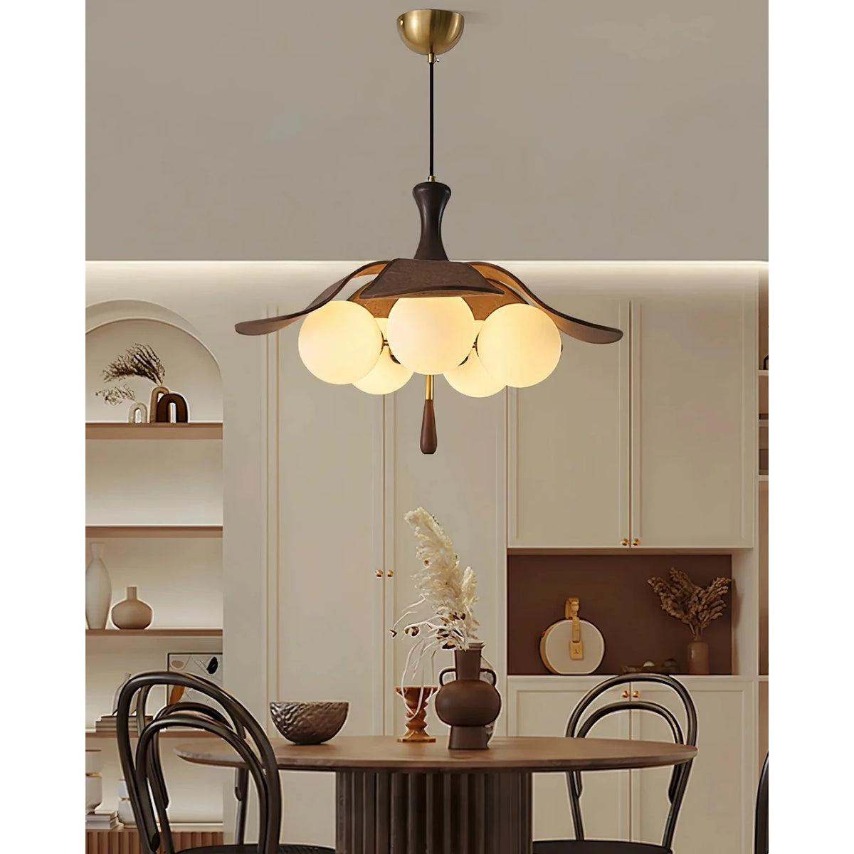 Japanese Wabi-Sabi Wooden Lotus Flower Chandelier light fixture by AUVIELIGHT