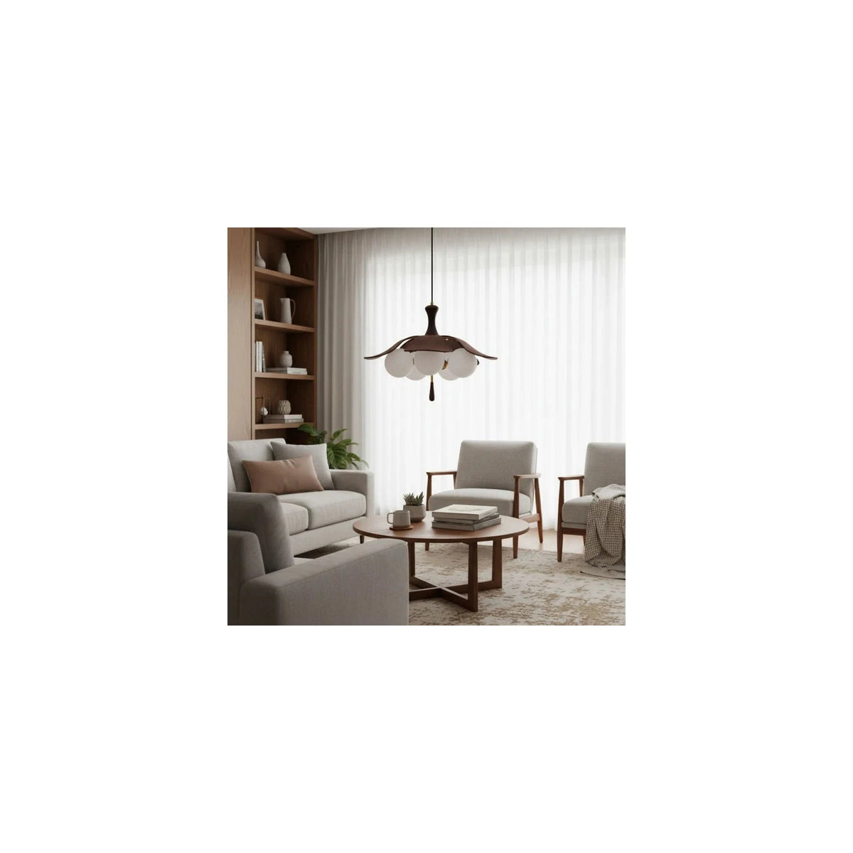 Japanese Wabi-Sabi Wooden Lotus Flower Chandelier light fixture by AUVIELIGHT