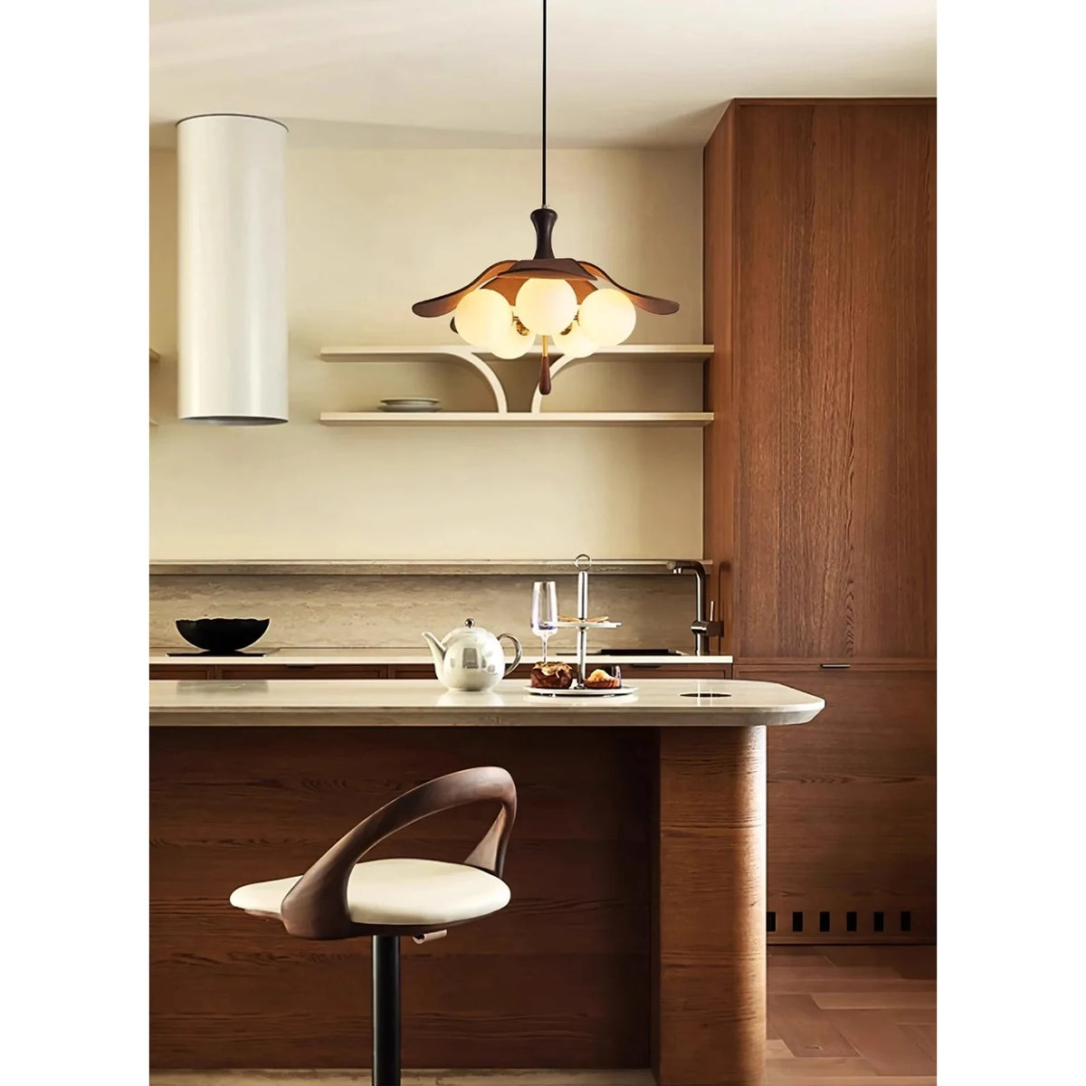 Japanese Wabi-Sabi Wooden Lotus Flower Chandelier light fixture by AUVIELIGHT