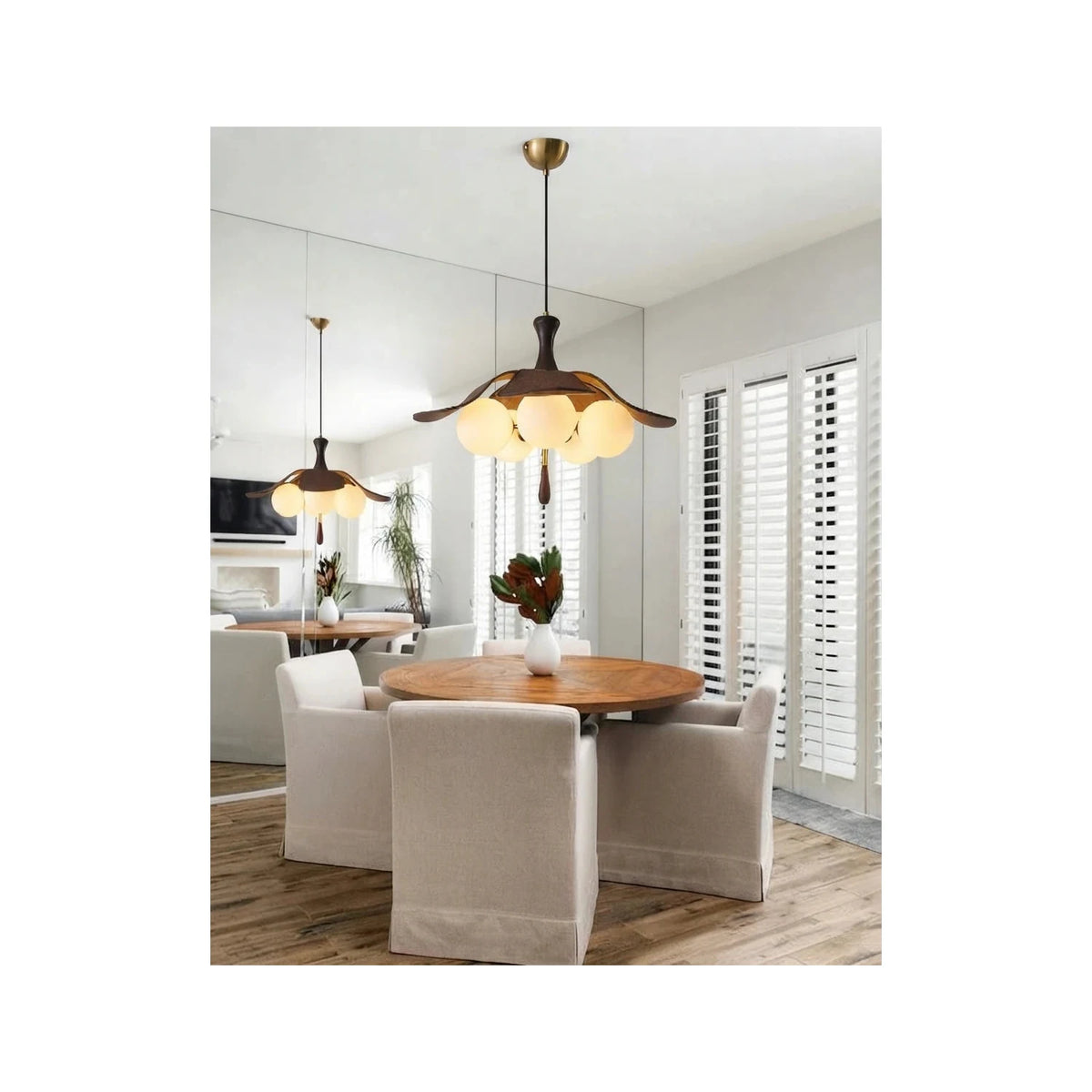 Japanese Wabi-Sabi Wooden Lotus Flower Chandelier light fixture by AUVIELIGHT