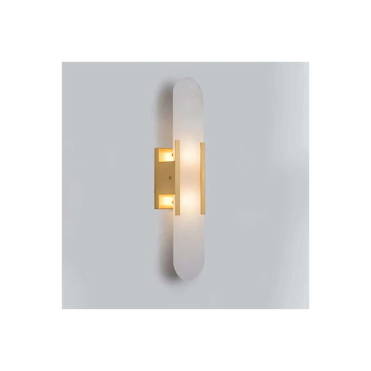 Kanso Capsule Alabaster Wall Sconce light fixture by AUVIELIGHT, ∅ 3.9 x H 19.7 / Copper