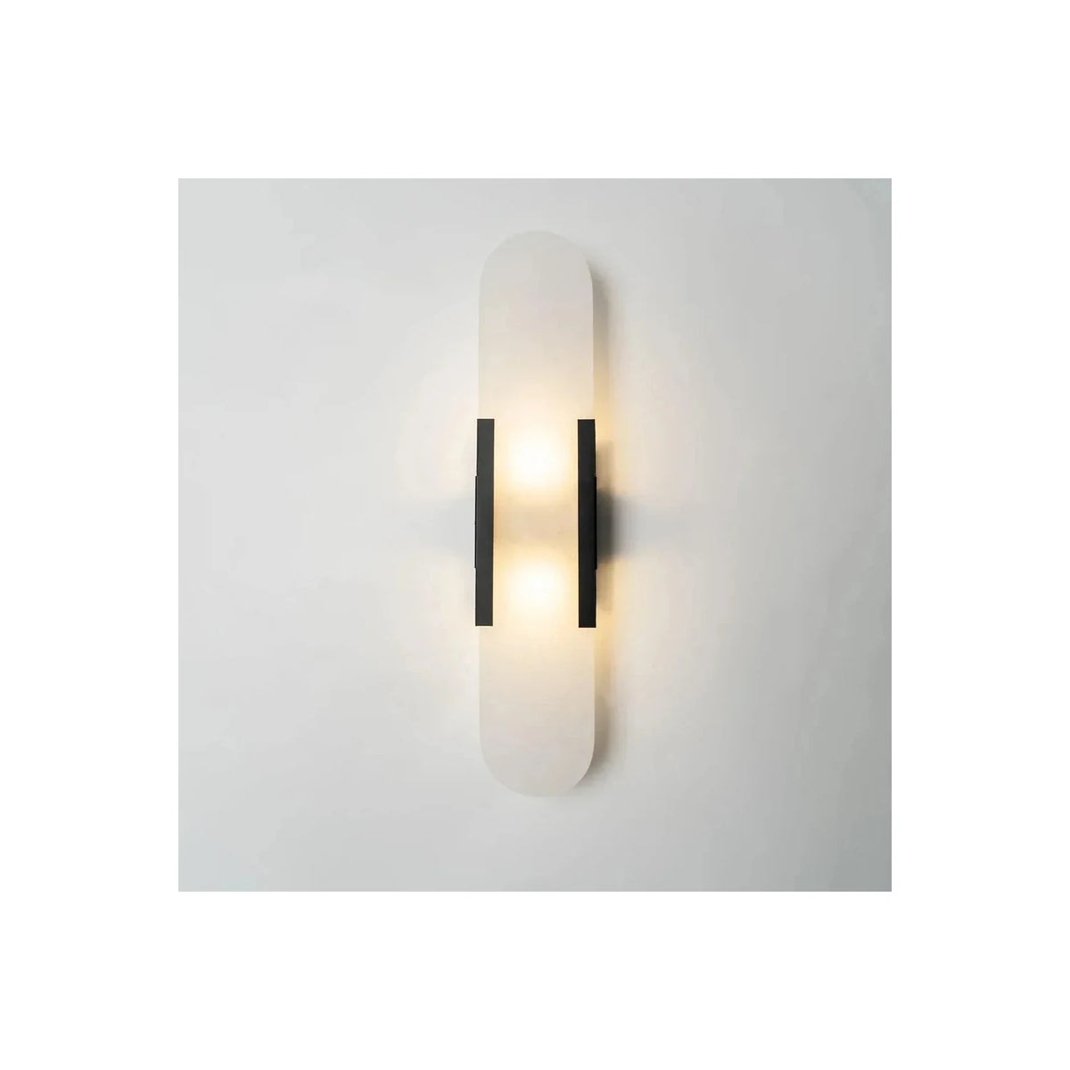 Kanso Capsule Alabaster Wall Sconce light fixture by AUVIELIGHT, ∅ 3.9 x H 19.7 / Black