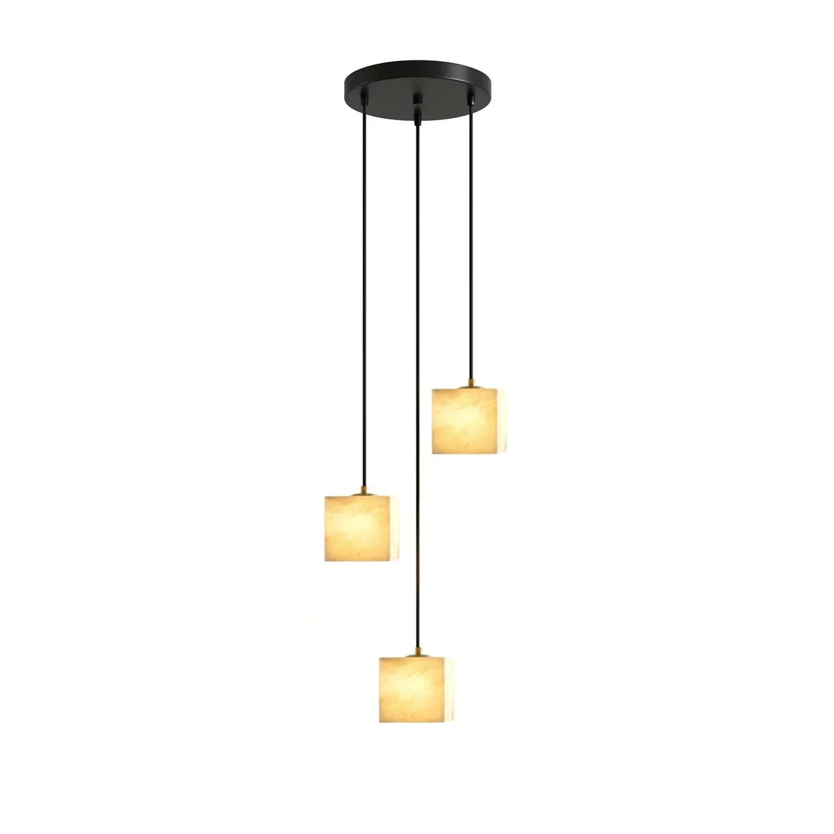 Kube Alabaster Mini Pendant Light by AUVIELIGHT, ∅ 7.9″ × H 59.1″ / Black & White