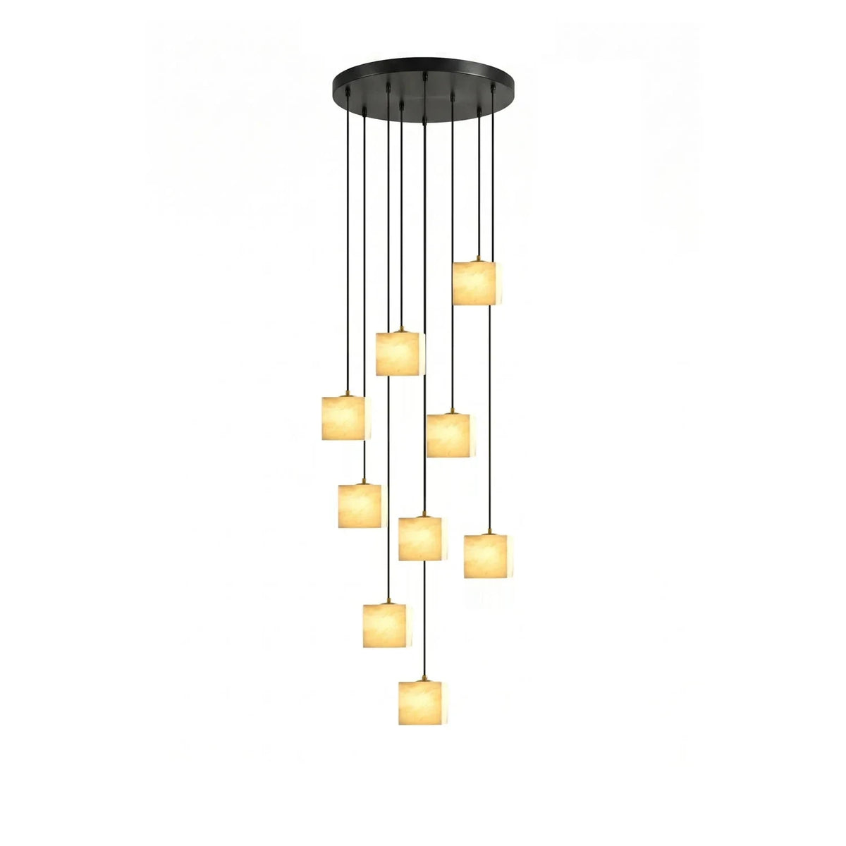 Kube Alabaster Mini Pendant Light by AUVIELIGHT, ∅ 17.7″ × H 118.1″ / Black & White