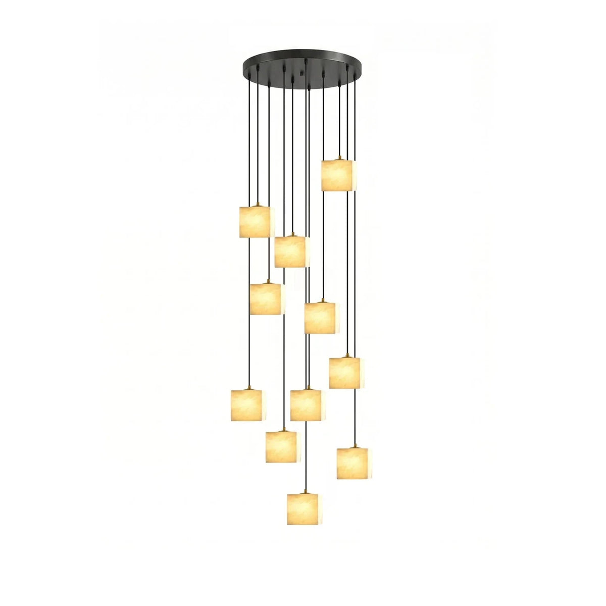 Kube Alabaster Mini Pendant Light by AUVIELIGHT, ∅ 19.7″ × H 137.8″ / Black & White