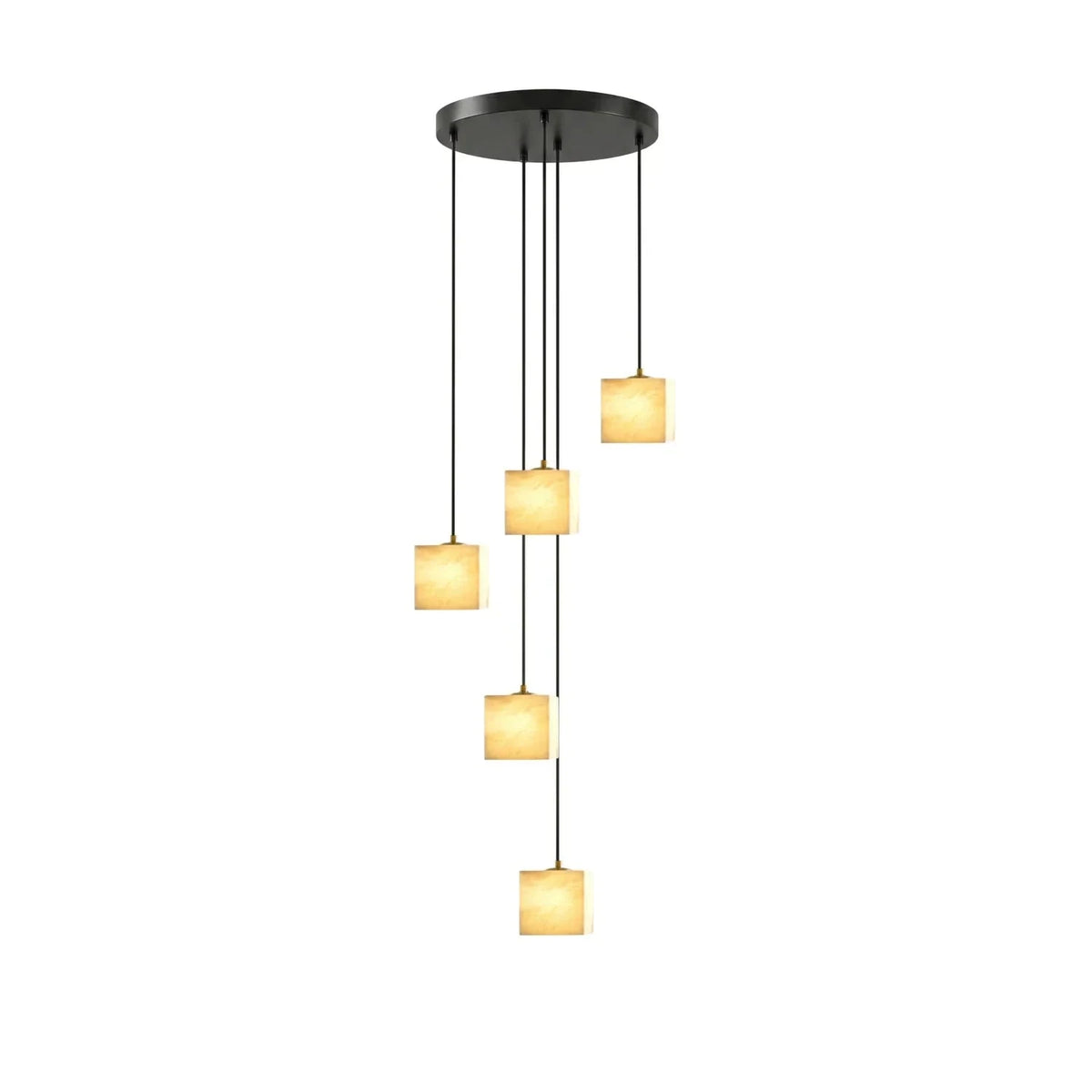 Kube Alabaster Mini Pendant Light by AUVIELIGHT, ∅ 11.8″ × H 78.7″ / Black & White