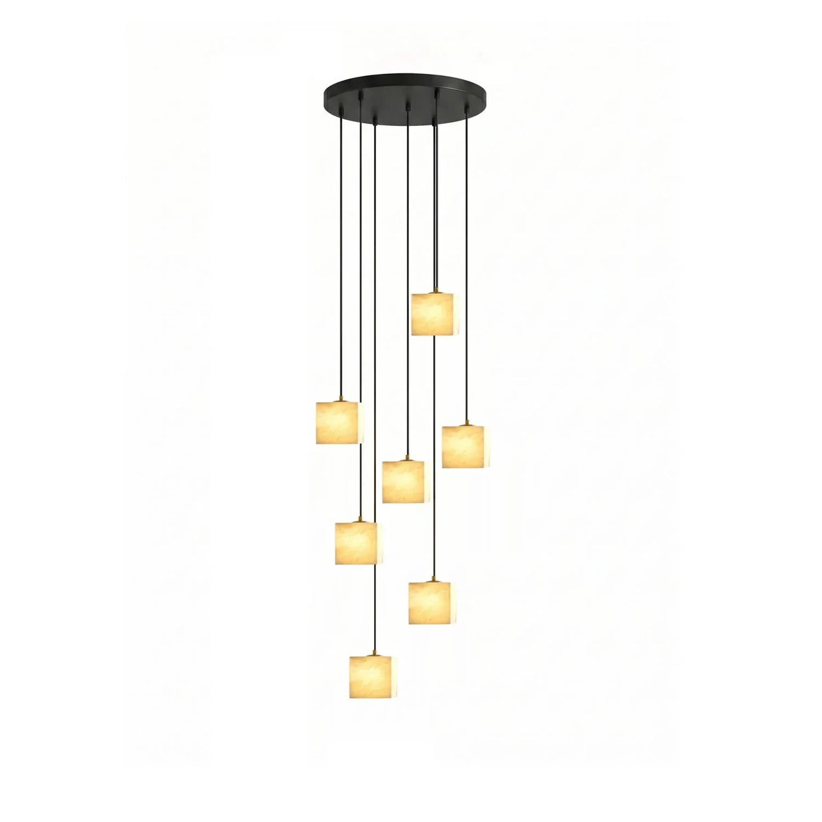 Kube Alabaster Mini Pendant Light by AUVIELIGHT, ∅ 13.8″ × H 98.4″ / Black & White