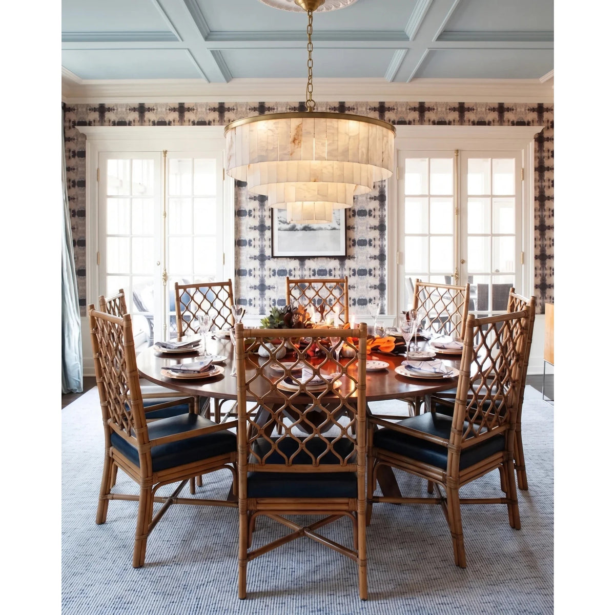 Layered Drum Chandelier in alabaster for Dining Room light fixture by AUVIELIGHT