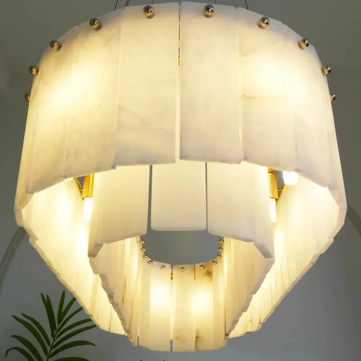 Layered Linear Chandelier in alabaster for Dining Room light fixture by AUVIELIGHT